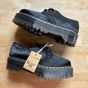 Dr Martens 1461 Black Lace Up Hair-On Leather Platform Shoes Men 7 Women 8 New